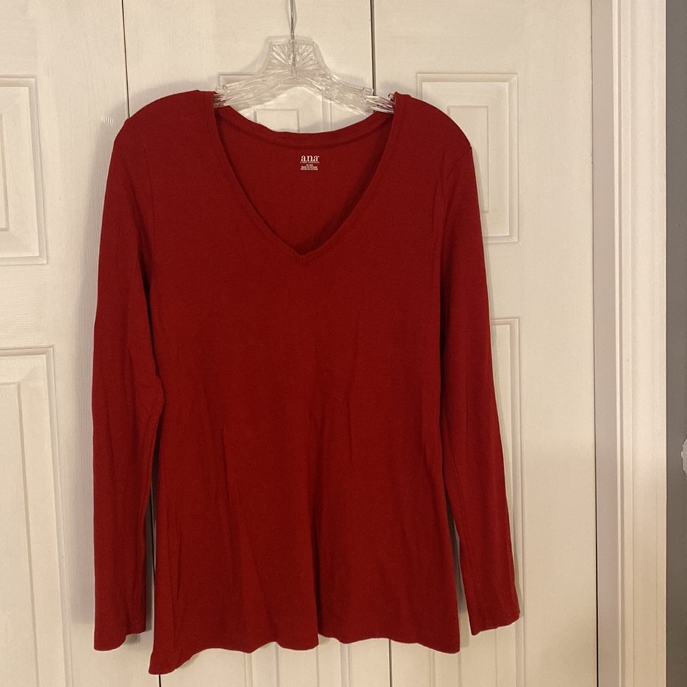 A.N.A Red Long Sleeve Tee-Size XL-V Neck-EUC